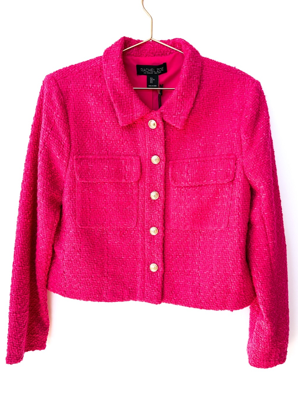 NWT Rachel Zoe Hot Pink Tweed Blazer Jacket Large